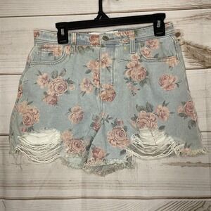 Hollister Womens Size‎ 9 W29 Denim Floral Ripped High Rise Mom Short Shorts